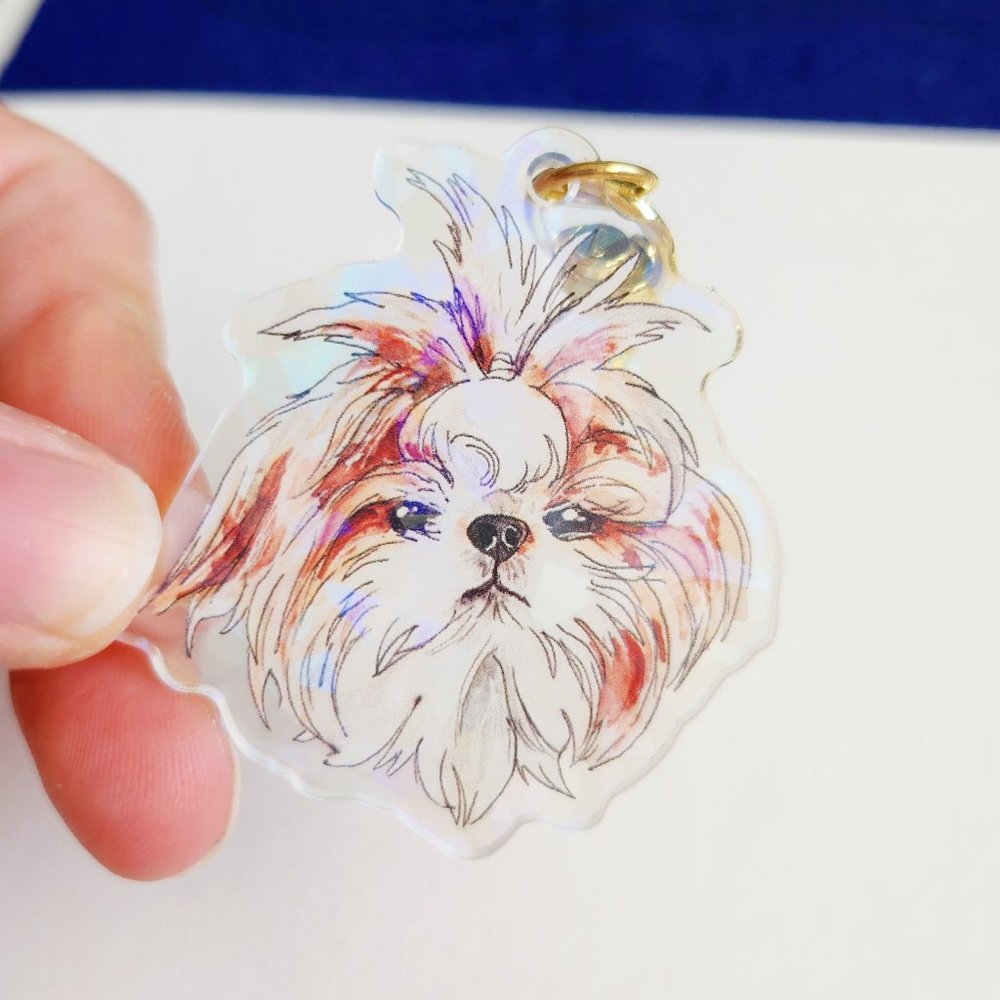 Shih Tzu Holographic Keychain, Gold Keychain Star Ring, Pet Lover Small Gift